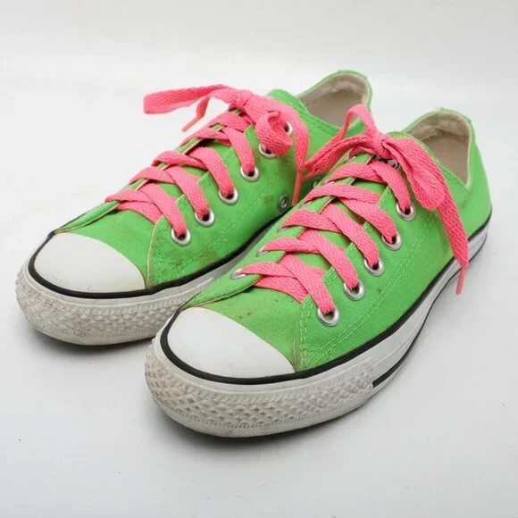 Converse Chuck Taylor All Star Low Top Sneakers Shoes Green Pink Canvas Rubber - Picture 3 of 11